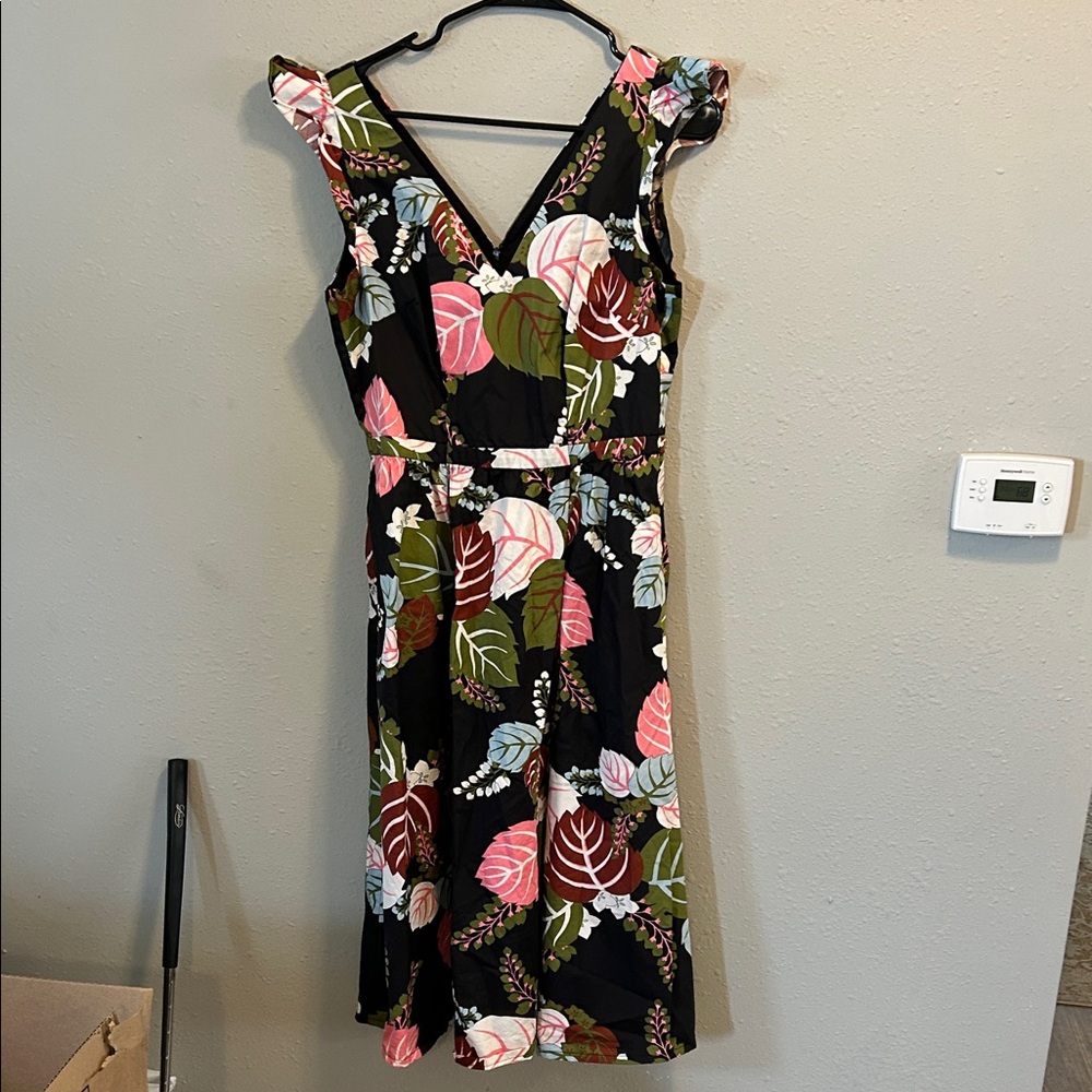 Boden Andrea Frill Sleeve Maxi Dress Black Floral Leaf